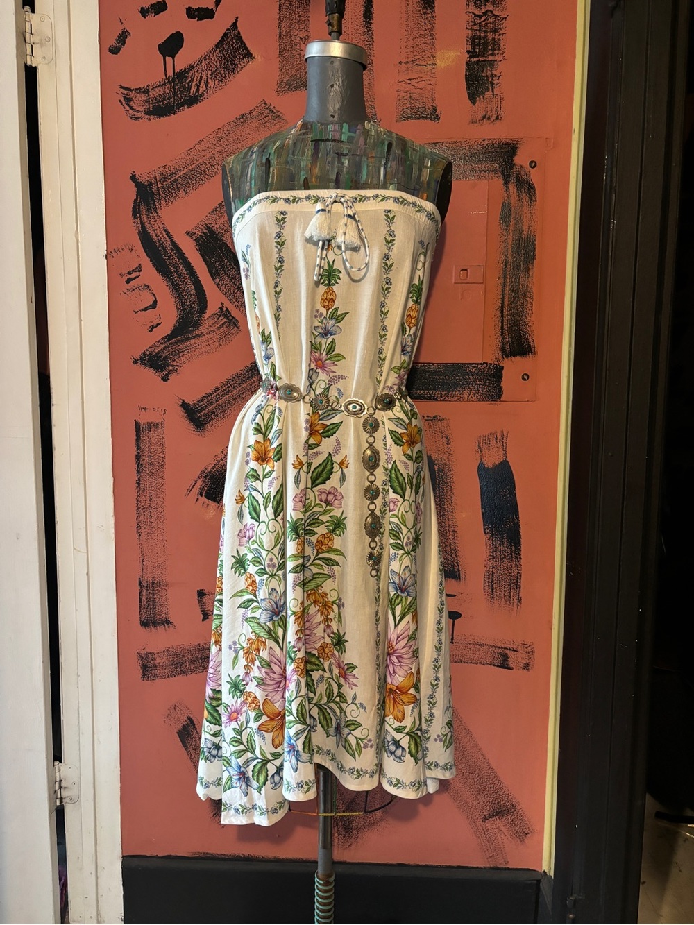 FARM Rio Cream Midi Skirt with Colorful Floral Panels - Picture 4 of 7